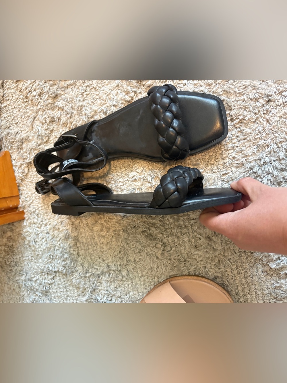 Time and Tru Black Braided Strap Flat Sandals